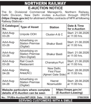 Northern Railway E-Auction Notice (August 2026)