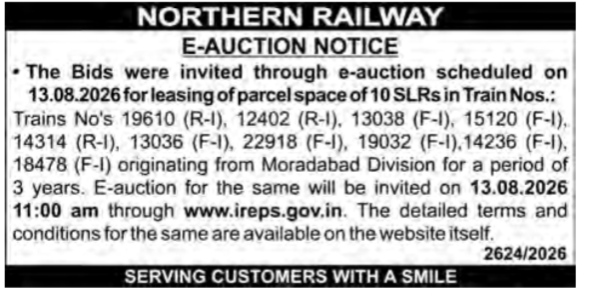 Northern Railway E-Auction Notice for Leasing Parcel Space
