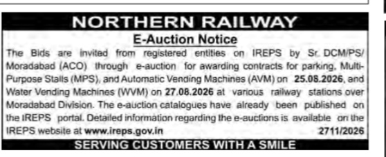 Northern Railway E-Auction Notice for Moradabad Division (August 2026)