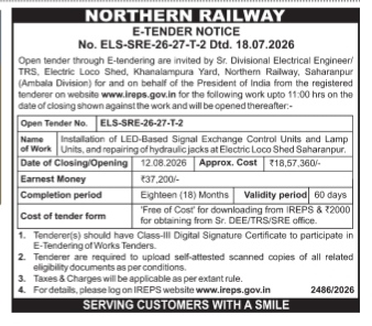 Northern Railway E-Tender Notice: ELS-SRE-26-27-T-2