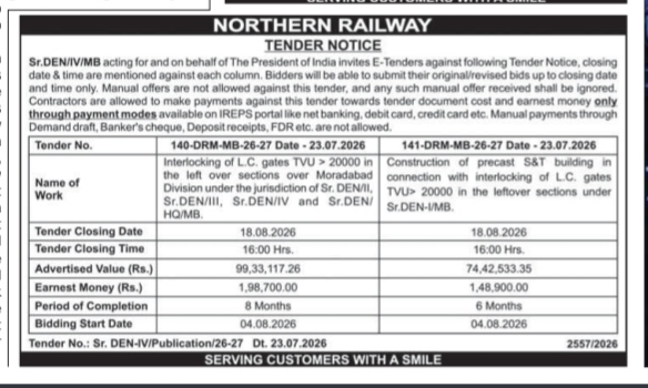 Northern Railway E-Tender Notice (July 2026)