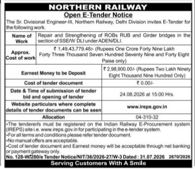 Northern Railway Open E-Tender Notice