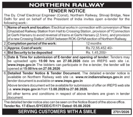 Northern Railway Tender Notice: Electrical & Crossing Station Works