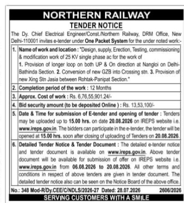Northern Railway Tender Notice