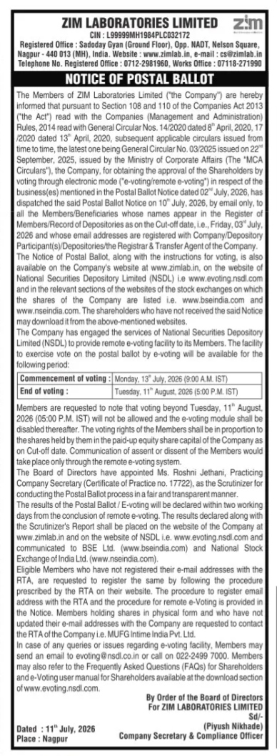 NOTICE ABOUT POSTAL BALLOT