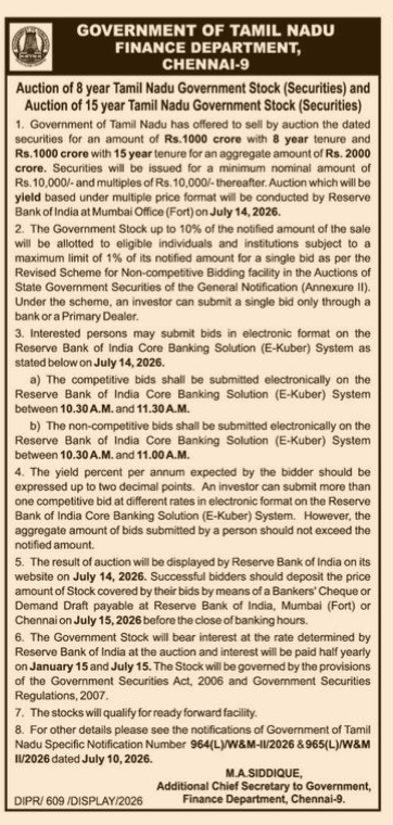 NOTICE ANNOUNCES THE AUCTION OF TAMIL NADU