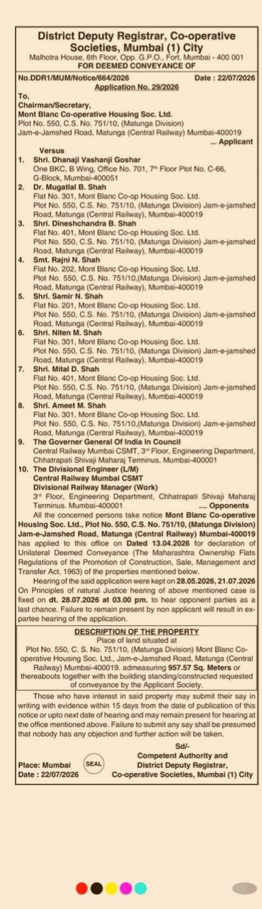 Notice for Deemed Conveyance of Mont Blanc Co-operative Housing Society Ltd.