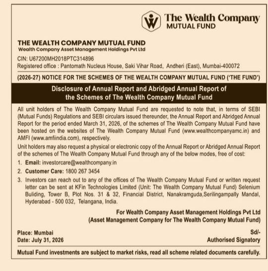 Notice for Disclosure of Annual Reports (2026-27) - The Wealth Company Mutual Fund