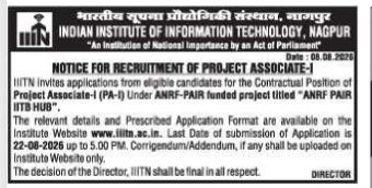 Notice for Recruitment of Project Associate-I.