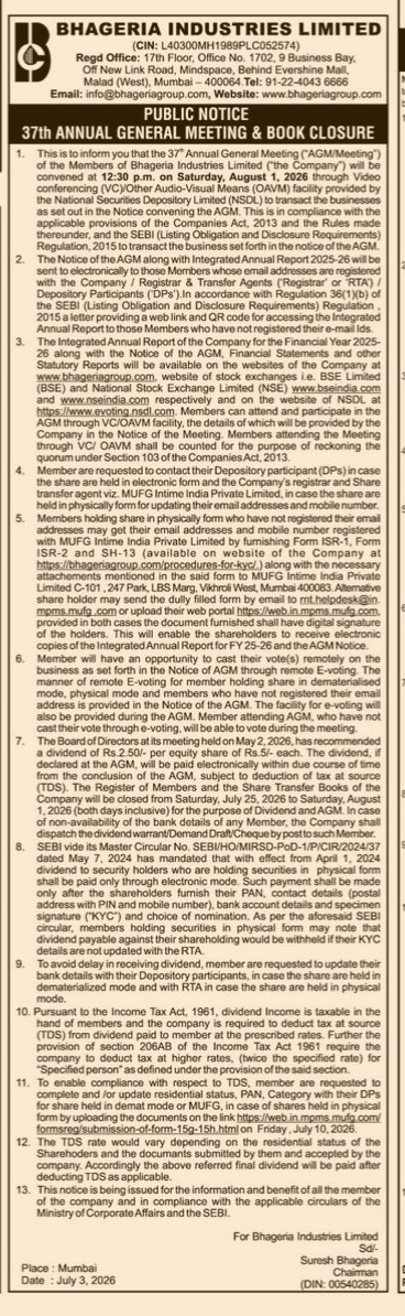 NOTICE FOR SHAREHOLDERS