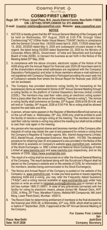 NOTICE FRKM COSMO REGARDING ANNUAL GENERAL MEETING