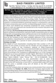 NOTICE FROM BAID FINSERV LIMITED