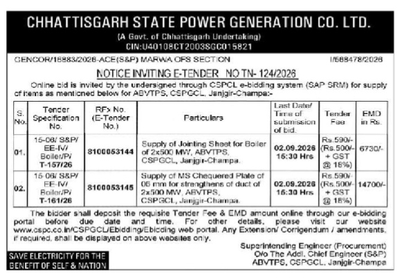 Notice Inviting E-Tender No. TN-124/2026 - Chhattisgarh State Power Generation Co. Ltd.