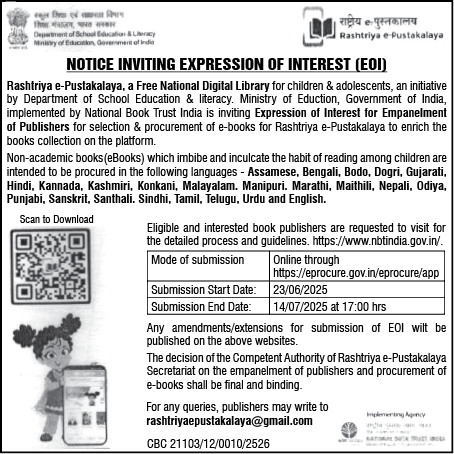 Notice Inviting Expression of Interest (EOI) for Empanelment of Publishers