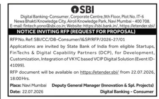 Notice Inviting Request for Proposal (RFP) for VKYC-based VCIP Digital Solution