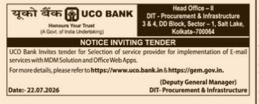 Notice Inviting Tender for E-mail Services and MDM Solution – UCO Bank