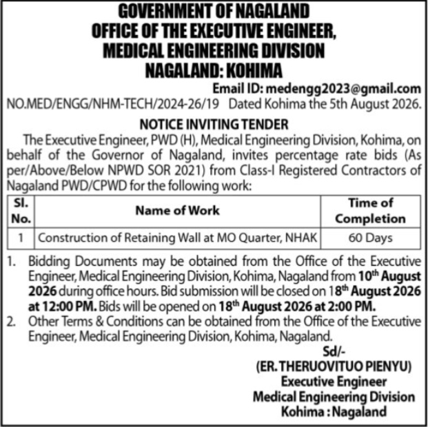 Notice Inviting Tender for Retaining Wall Construction at NHAK
