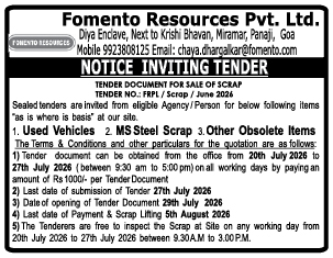 Notice Inviting Tender for Sale of Scrap – Fomento Resources