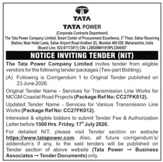 NOTICE INVITING TENDER - TATA POWER