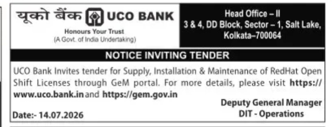 NOTICE INVITING TENDER