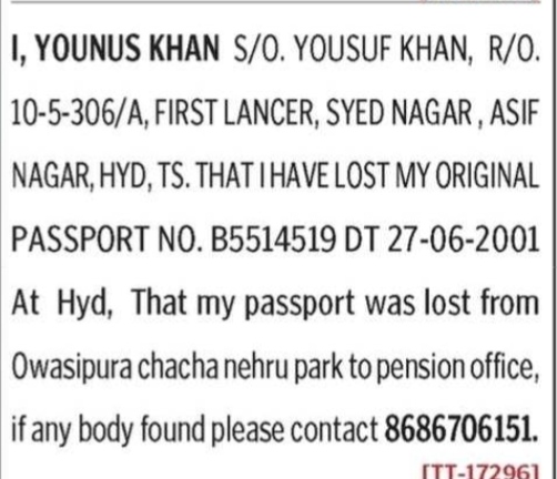 NOTICE - LOST OF ORIGINAL PASSPORT