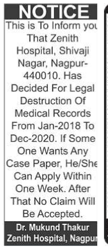 Notice: Medical Record Disposal