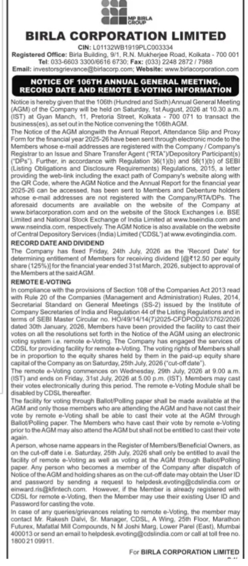 NOTICE OF 106 ANNUAL GENERAL MEETING