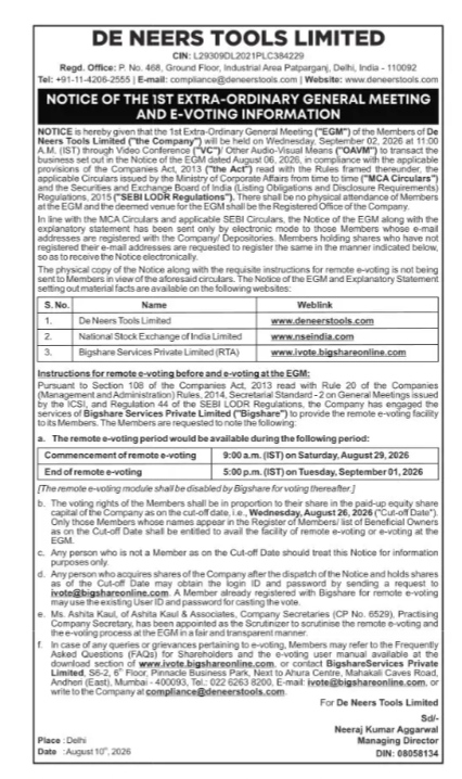 Notice of 1st Extraordinary General Meeting (EGM) and E-Voting Information
