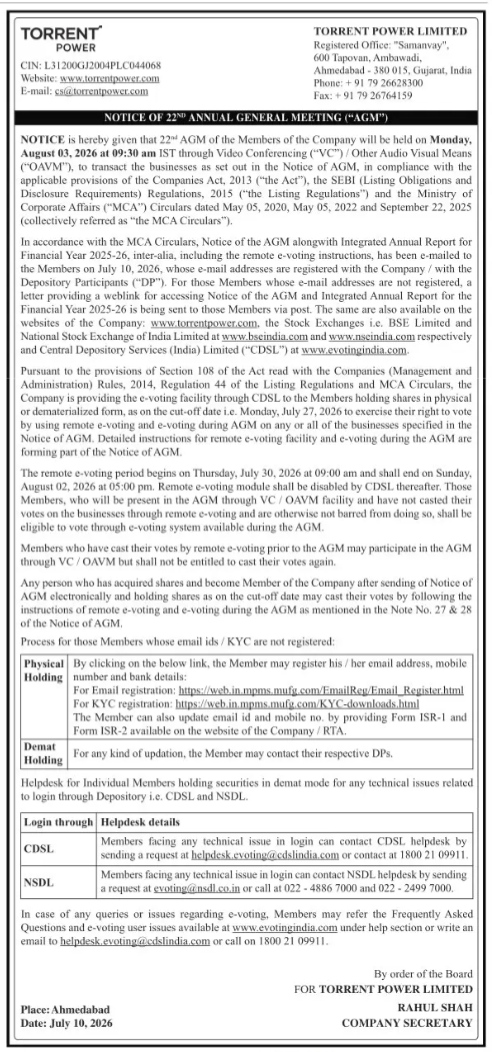 NOTICE OF 22ND ANNUAL GENERAL MEETING