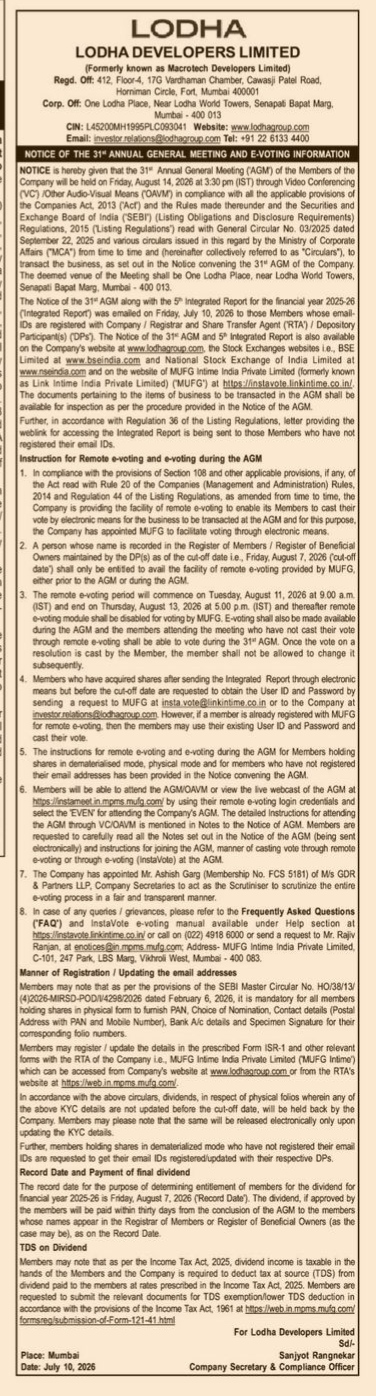 NOTICE OF 31ST ANNUAL GENERAL MEETING