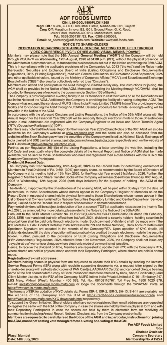 NOTICE of 36th Annual General meeting