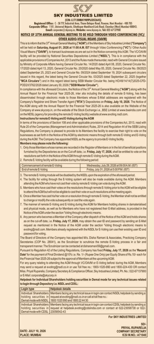 NOTICE OF 37 ANNUAL GENERAL MEETING