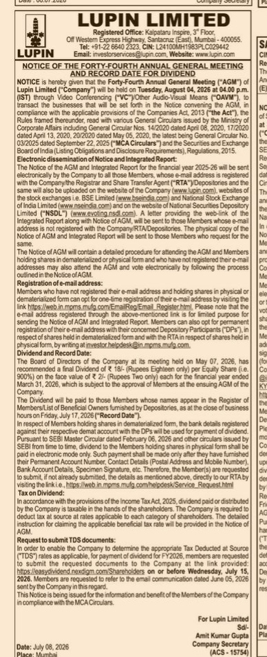 NOTICE OF 40 ANNUAL GENERAL MEETING