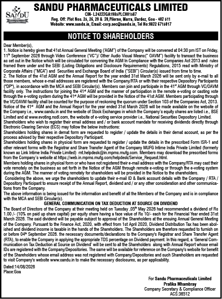 Notice of 41st Annual General Meeting and Dividend Information