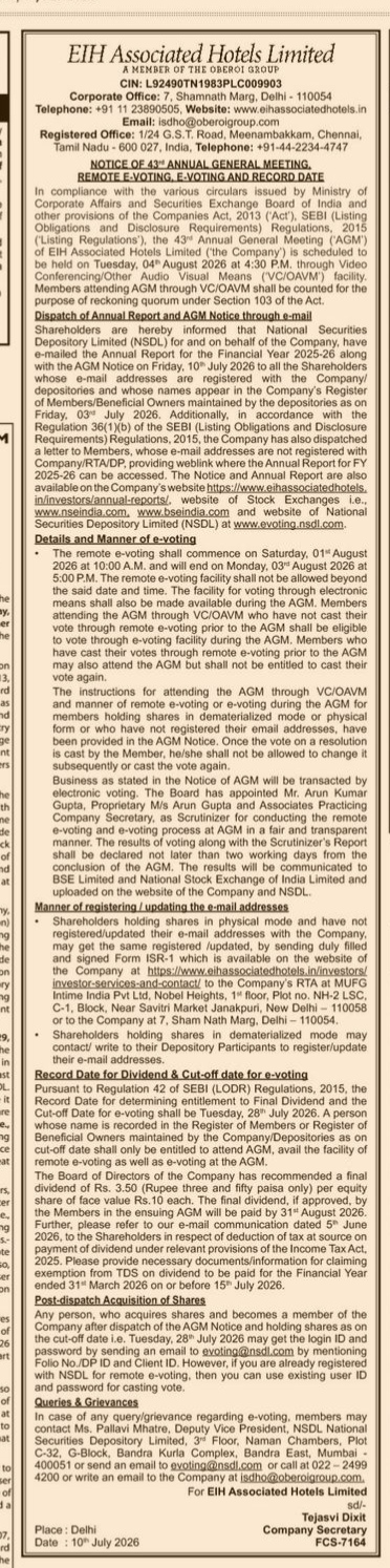 NOTICE OF 43 ANNUAL GENERAL MEETING