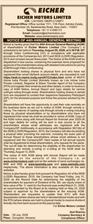 NOTICE OF 44 ANNUAL GENERAL MEETING