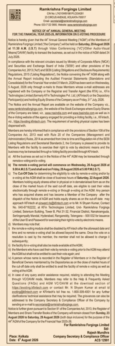 Notice of 44th Annual General Meeting