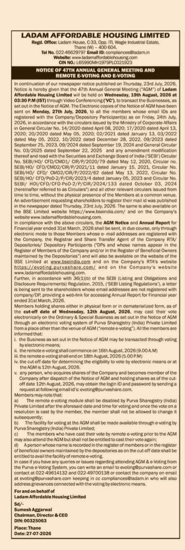 Notice of 47th AGM and E-Voting