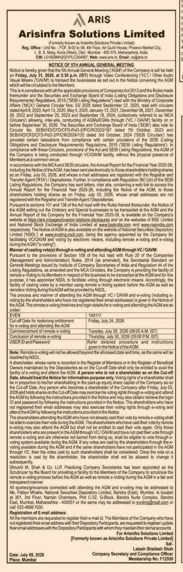 NOTICE OF 5th ANNUAL GENERAL MEETING