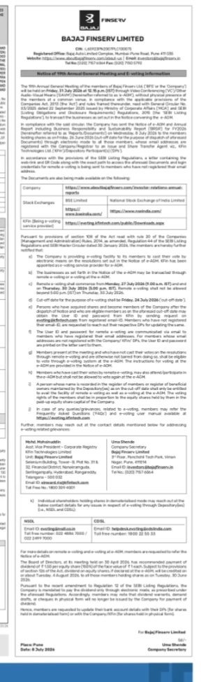 NOTICE OF BAJAJ FINSERV 19 ANNUAL GENERAL MEETING