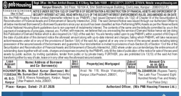 Notice of Demand Under the SARFAESI Act, 2002