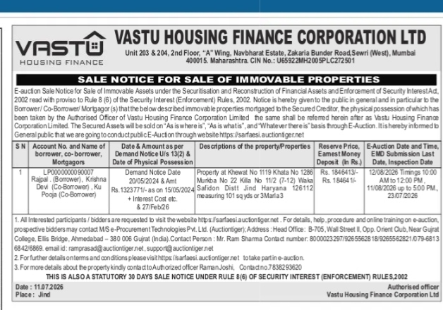 NOTICE OF E-AUCTION SALE NOTICE