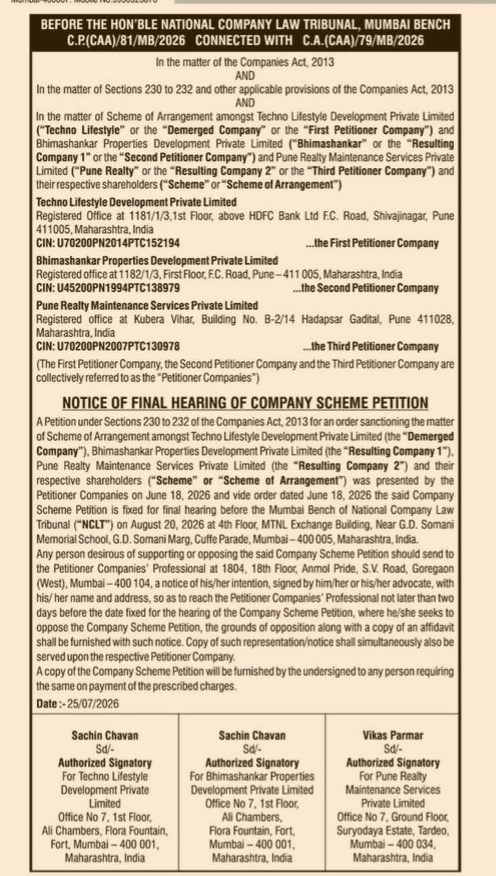 Notice of Final Hearing for Company Scheme Petition