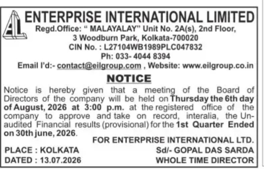 NOTICE OF HOSTING A BOARD OF DIRECTORS MEETING
