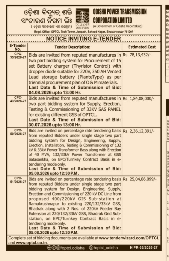 NOTICE OF INVITING  TENDER