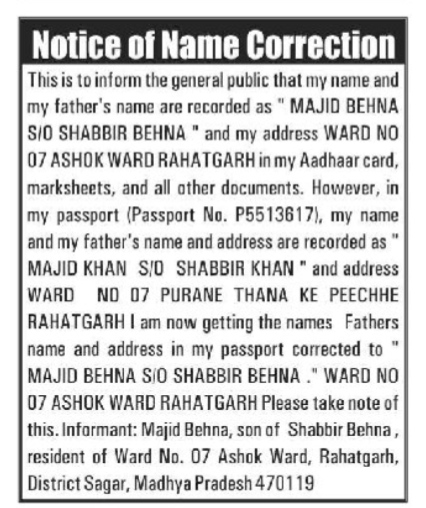 Notice of Name and Address Correction