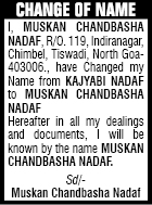 NOTICE OF NAME CHANGE - kajyabi nadaf