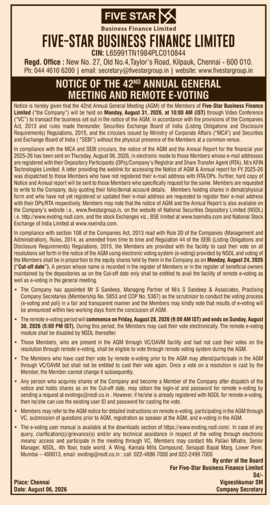 Notice of the 42nd Annual General Meeting and Remote E-Voting