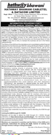 Notice of the 42nd Annual General Meeting of Hathway Bhawani Cabletel & Datacom Limited