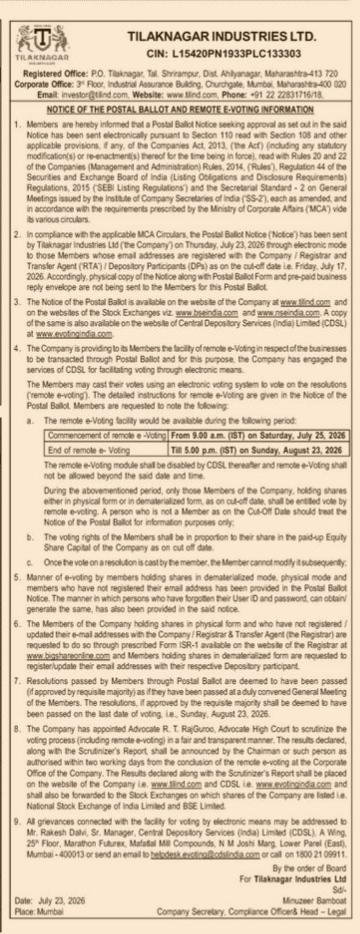Notice of the Postal Ballot and Remote E-Voting Information